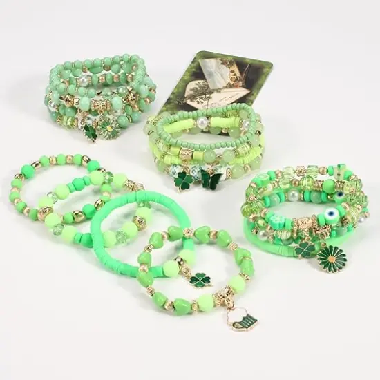 Boho Beaded Bracelets Strawberry Bracelets for Women Clay Heishi Letter Bracelet St. Patrick's Day Bracelets {5}