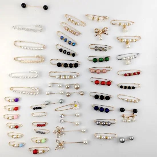 75PCS Pearl Brooch,Pant Waist Tightener Safety Pin Double Faux Pearl Brooches for Women Girls Fashion Cover Up Buttons Clothing Dresses Decoration Accessories Pant Waist Tightener Safety Pins {3}