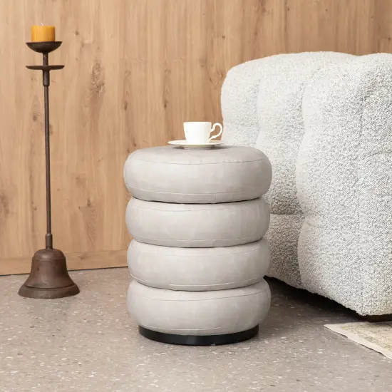 19.5"H Leather Upholstered Storage Ottoman or Accent Stool Gray {4}