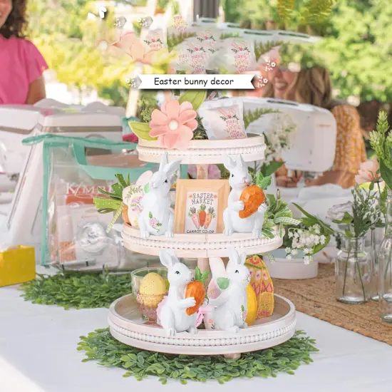 Easter Bunny Decorations - Easter Bunny Decor - Easter Spring Bunnies Figurines with Egg and Carrot - Tabletop Ornaments for Home Farmhouse Gifts - 4 ince 2pc {2}