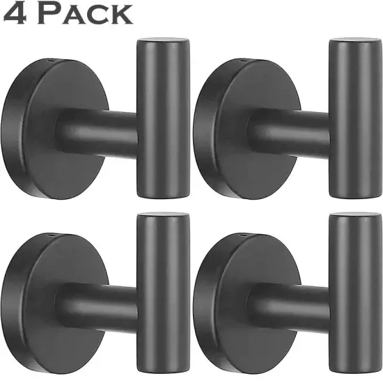 4 Pack Matte Black Stainless Steel Coat Robe Hat Clothes Hook Modern Wall Holder {1}