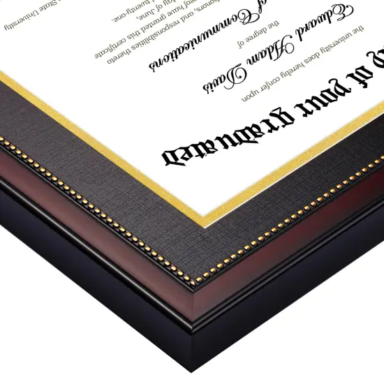 8.5x11 Diploma Certificate Frame with High Definition Glass, Degree Document Frame for Wall and Tabletop, Mahogany with Gold Beads, 1 Pack {3}
