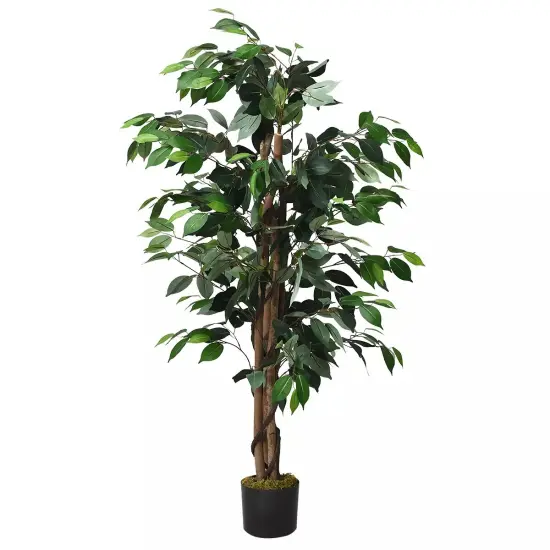 4 Feet Artificial Ficus Silk Tree Living Room Decoration Wood Trunks Green {4}