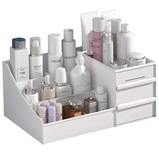 skin care organizer,Makeup Desk Organizer With Drawers,Countertop Organizer for Cosmetics,Vanity brush with Holder for Lipstick, Brushes, Eyeshadow, and Jewelry Desktop Finishing Dresser (White) {1}