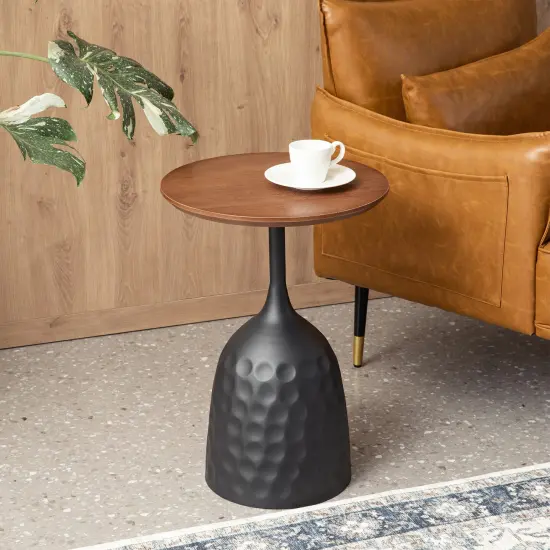 Metal Wine Bottle Shaped Accent Table With Wooden Top {2}