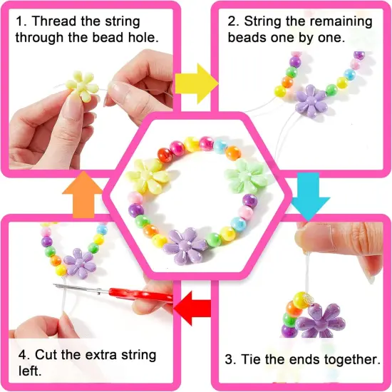Beads for Kids Crafts, 1100 Jewelry Making Kit Includes Scissor, String, Instruction and Accessories for Bracelet Making {5}