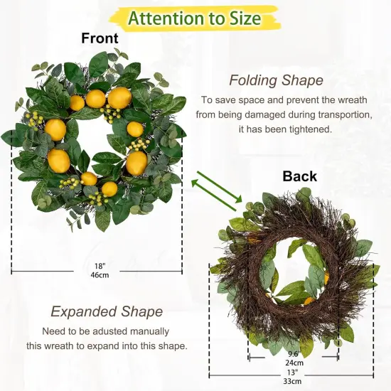 18 inch Artificial Lemon Wreath for Front Door, Spring Door Wreath Faux Lemons Door Wreath with Berries and Green Leaves Small Wreath for Indoor Wall Window Wedding Farmhouse Lemon D&eacute;cor {2}