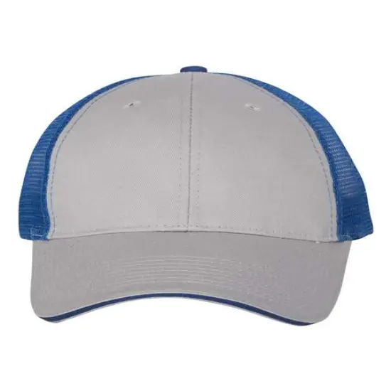 Valucap&reg; Sandwich Trucker Cap Stylish Comfortable Fit Grey/ Royal {1}