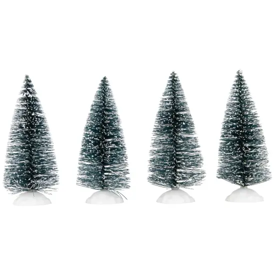 Northlight Frosted Mini Bottle Brush Pine Christmas Village Trees - 3" - Set of 4 Green {3}