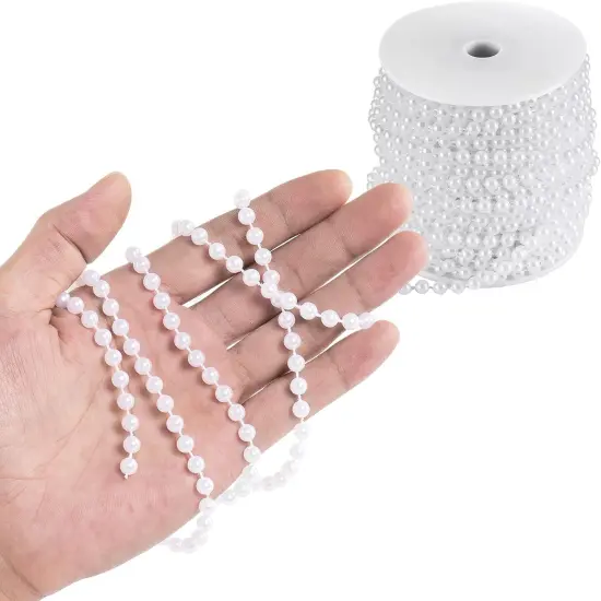 Craft String Pearls 6MM Pearl Bead, 66 Feet White Faux Pearl Garland Spool Roll Strand Wedding Party Decoration, Christmas Tree Decorations {5}