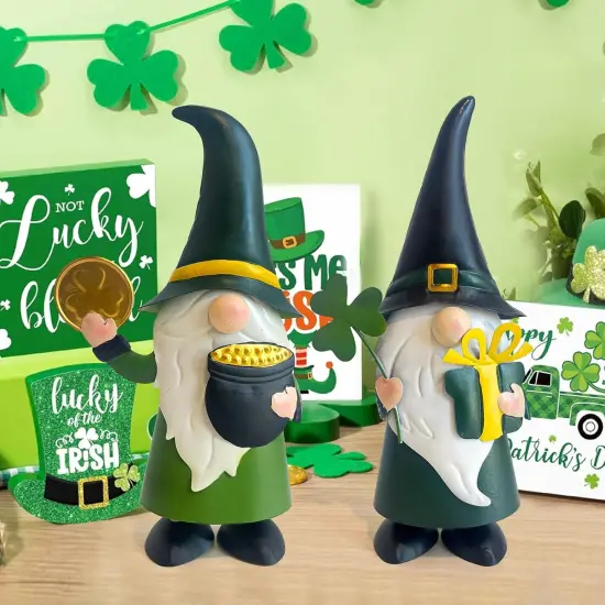 St. Patricks Day Decorations Outdoor Green Gnomes, Metal Gnomes Figurine Irish Leprechaun St Patricks Day Decor, Luck Shamrock Gnome for Home Outside Garden Lawn Party Yard Patio (14 INCH) {2}