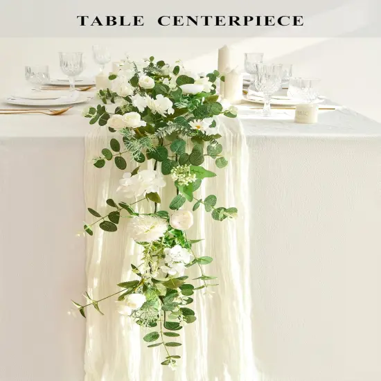 5.9Ft Eucalyptus Garland with Flowers, Artificial Fake Flower Greenery Spring Garland for Baby Shower Wedding Mantle Table Centerpiece Spring Decor {3}