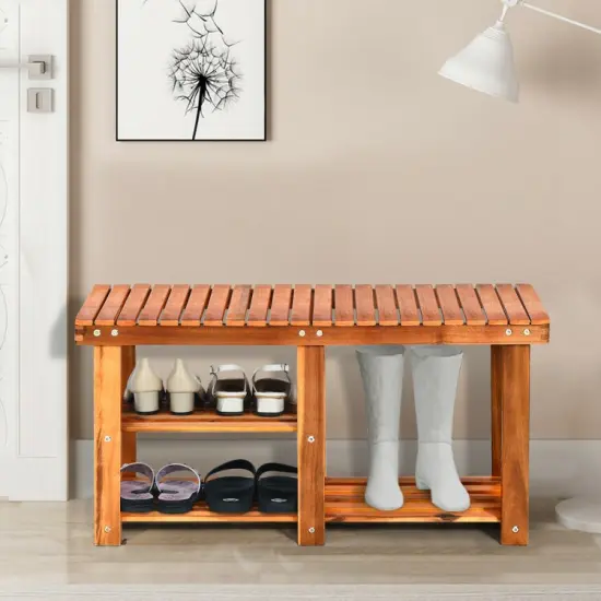 3-Tier Wood Shoe Rack Shoe Bench Freestanding Boots Storage Organizer {4}