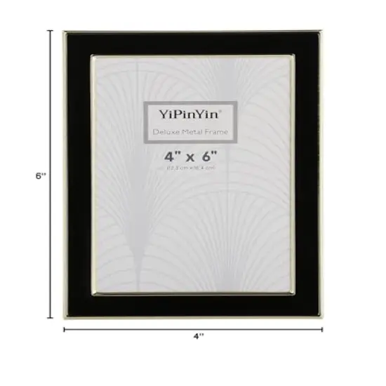 4x6'' Gold Metal Edge frames with Black Enamel set of 2, 6x4''Gold/Black Frame with Easel, Velvet Backing for Countertop, Tabletop Display, Bookshelf, Desk, 4x6''Wall Frames, (4x6'' Black/Gold) {2}