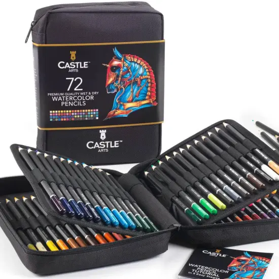 72 Watercolour Colouring Pencils Set in Zip-Up Case for Adults Artists | Quality Cores with Vivid Colours to Create Beautiful Blended Effects with Water {1}
