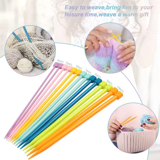 14PCS Plastic Knitting Needles for Beginner and Kids, 10 inch Long Straight Knitting Needles Single Pointed Needles Colorful Knit Needle Set Knitting Kit DIY Craft Yarn Weaving Tool,4mm to 10mm {4}