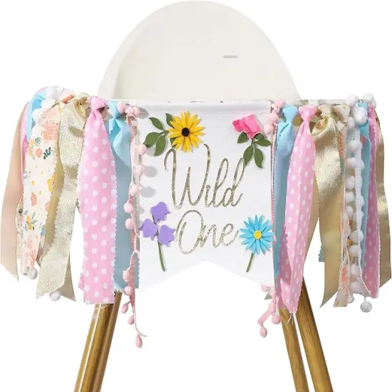 Wild flower High Chair Banner - Girls Wild One 1st Birthday Decoration, Floral Theme Highchair Banner, Our Little Wild flower Is Turning One Birthday Decor, Spring Girls First Birthday Banner {1}