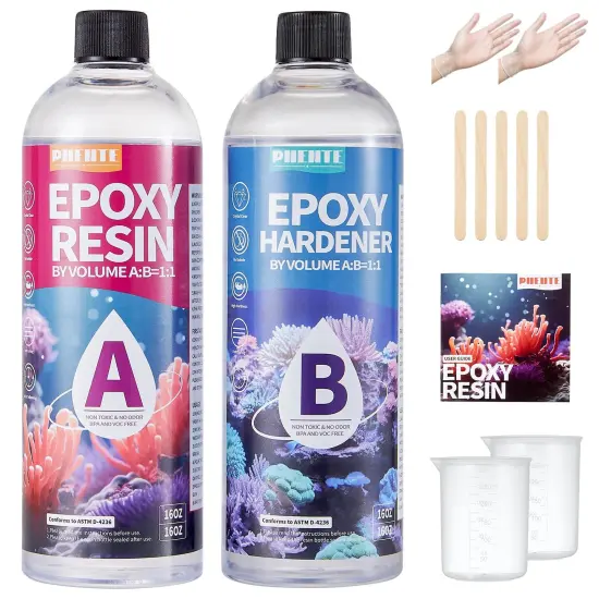 32OZ Epoxy Resin, Crystal Clear, No Yellowing & No Bubbles, Self-Leveling Coating & Casting Resin for Table Tops, Molds, DIY Projects – 1:1 Ratio (16OZ x 2) {2}