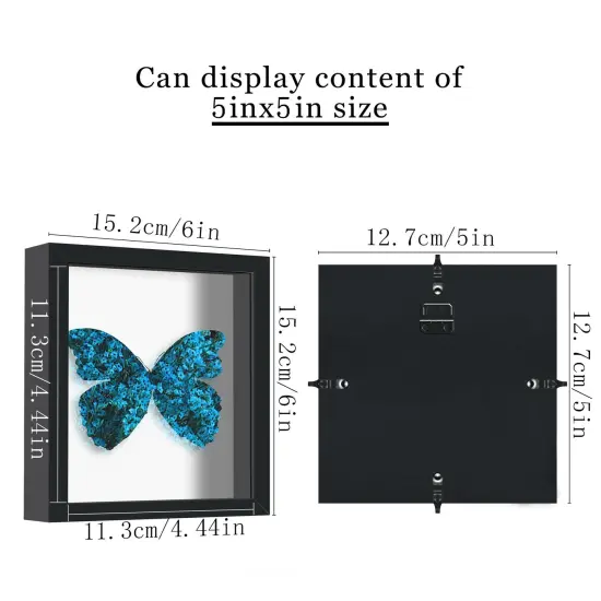 Picrit 5x5 Shadow Box Frame, Display Case Box with High Definition Real Glass and Black Back for Memorabilia, Baby Items, Wedding Memories, Crafts, Tickets and Photos, Black {1}