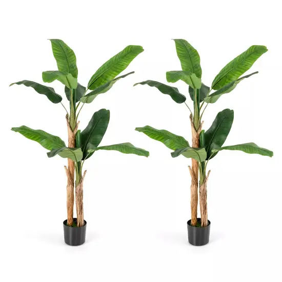 2PCS 5.5 FT Artificial Banana Tree w/10 PEVA Leaves & 2 PE Stalks, Cement Pot {1}