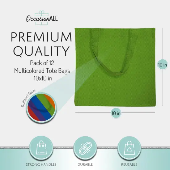 Large Reusable Fabric Gift Bags with Handles for Grocery, Christmas Tote, Birthdays, Goodies, Party Favors, Shopping, Bulk, 10x10, 12 Pack {4}