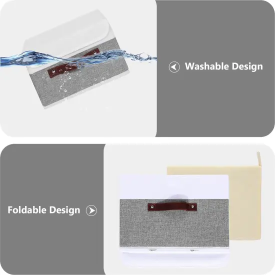 ANMINY Storage Boxes with Lids Washable Decorative Storage Bins Basket with PU Leather Handle Foldable Linen Fabric Storage Cubes Containers for Home Closet Organizer - Gray White, Small Size {6}