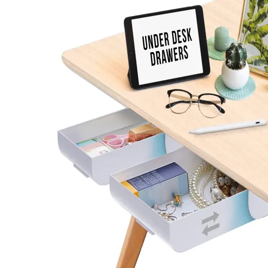 Desk Oasis 2 Pack Under Desk Storage, Plastic Desk Accessories, Slide Out Desk Drawer Attachment - Plastic Desk Accessories, Under Desk Drawer |Hidden Self Adhesive Drawer for office Home {1}