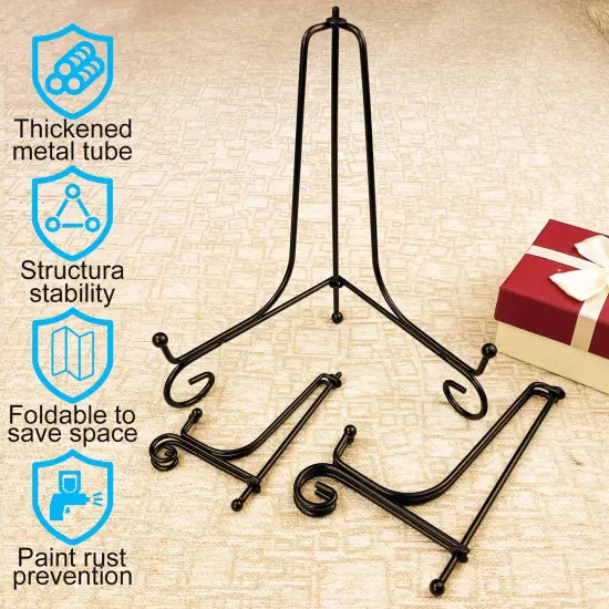 6PCS 3 Size Black Iron Plate Stands for Display 4 6 8 Inch, Decorative Metal Plate Holders for Displaying, Mini Easel Stand, Frame, Book, Card, Plaque, Bowl, Picture Stands for Display {4}