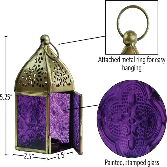In the Breeze 9203 &mdash; Purple Mini Square Tealight Lantern &mdash; Moroccan-Style Boho Chic Tealight Glass and Metal Tabletop Lantern {5}