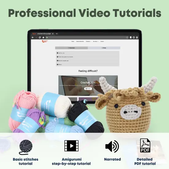 Crochet Kit for Beginners: Highland Cow Crochet Kit, Learn to Crochet, Include Easy Knitting Soft Yarn, Step-by-Step Video Tutorial, Hook, Holiday Birthday Gift for Adults and Kids(30%+ Yarn) {4}