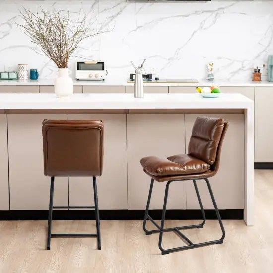 Set of 2/4 Modern Thick Leatherette Counter Stool with Metal Legs {7}
