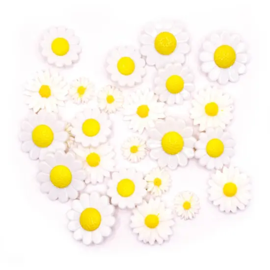 Pure Daisy Craft Embellishments White Floral Shank-Back & Flat-Back Buttons 24pcs {1}