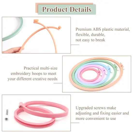 5 Pcs 5 Size Oval Embroidery Hoops, ABS Plastic Embroidery Hoops Cross Stitch Hoops Embroidery Frames for Sewing, Needlework, Embroidery Projects (Size-11.4", 9.6", 7.5", 5.7",3.9") {6}