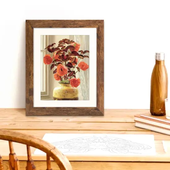 Brown 8x10 Picture Frame with Mat for 6x8 Display, Rustic Desk Wall Photo Frame for Horizontal and Vertical, 1 Pack {4}