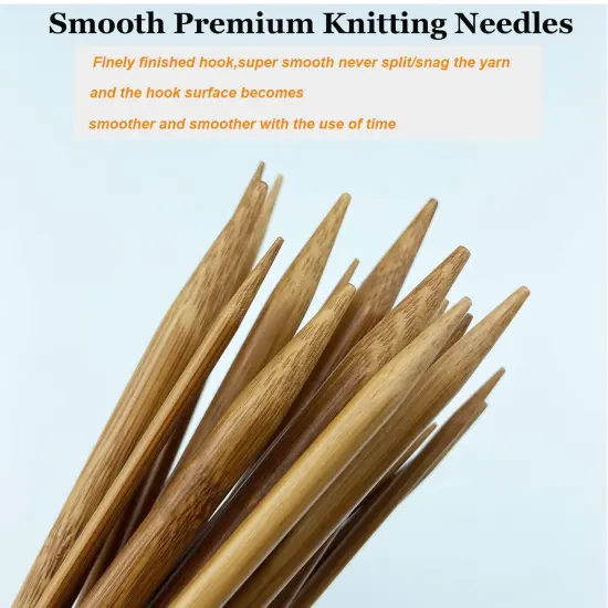 Bamboo Knitting Needle Set with Case 36pcs Straight Single Pointed Kniting Needles 13.5inch Length Sweater Needles for DIY Knitting Projects(2mm-10mm) Knitting Set with Accessories {6}