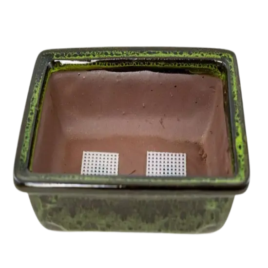 Rectangular Glazed Bonsai & Succulent Pot + Mesh 8"x 5.75"x 2.5" - Moss Green {1}