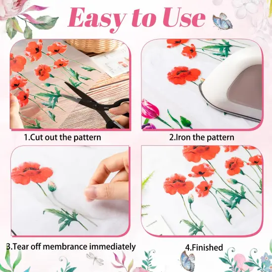 12 Sheets Iron on Decals - Watercolor Transfers for Clothing, Heat Transfer Stickers, Spring Appliques for T-Shirts Jackets DIY Art Decor(Flower) {3}