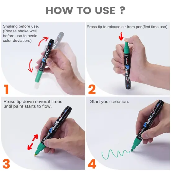 Overseas Black Paint Pens Paint Markers - Permanent Acrylic Markers 12 Pack, Water-Based, Quick Dry, Waterproof Paint Marker Pen for Rock, Wood, Plastic, Metal, Canvas, Glass, Fabric, Mugs. Medium Tip {2}