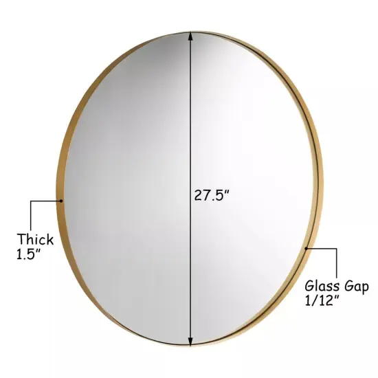 27.5" Modern Style Wall-Mounted Round Mirror Metal Bathroom Entryway Use Gold {4}