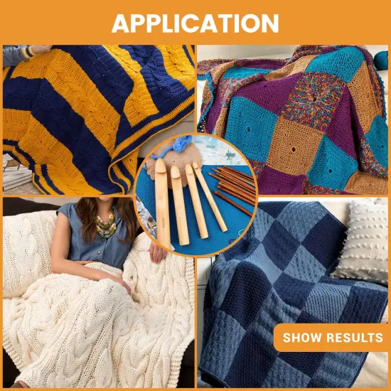 16 Pieces Wooden Crochet Hooks, 3 to 30 mm in Diameters Handle Crochet Hook Knitting Crochet Needles with 10 pcs Knitting Stitch Markers for Handcraft Crocheting {2}