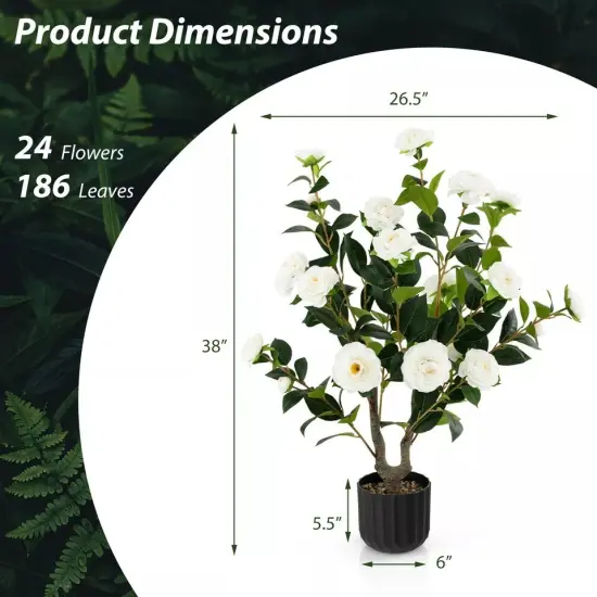 38" Faux Camellia Tree Artificial Floral Plant Fake Tree for Decoration White {4}