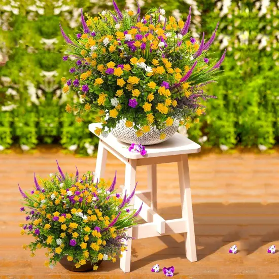 Artificial Flowers for Outdoors Fake Faux Flowers, 20 Bundle Artificial Plants Outdoor UV Resistant Fake Plants Spring Summer Decor, Realistic Faux Plants Shrubs Greenery for Porch Window Box Garden {4}