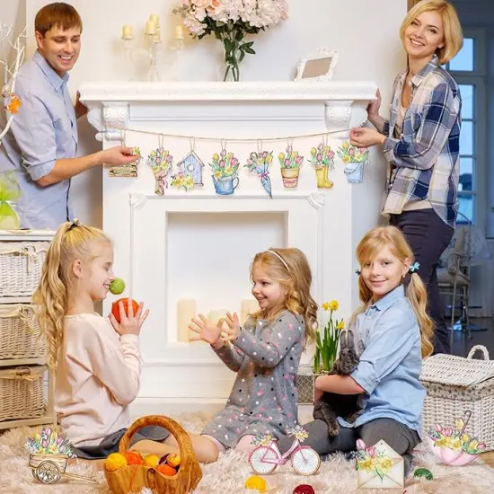 36 Pcs Spring Flower Wooden Ornaments Sunflower Tulip Lavender Tree Decoration Floral Gnome Hanging Wood Cutout Pastel Spring Decor for Home Small Tree Party(Tulip) {2}