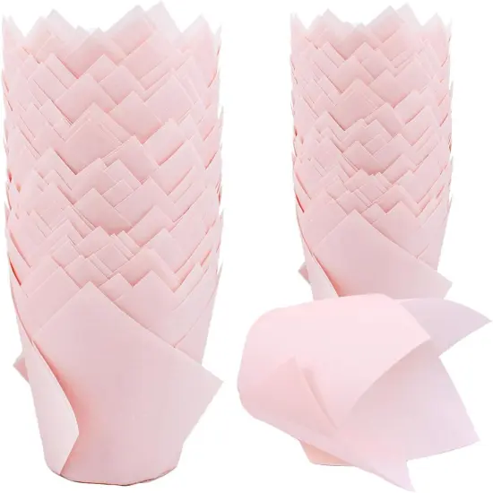 50 Pieces Tulip Cupcake Muffin Liners Paper Baking Cups Greaseproof Cupcake Wrappers for Birthday Wedding Party Baby Showers Catering Restaurants(Pink) {1}