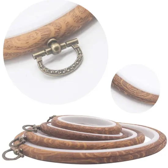 4 Pieces Embroidery Hoop Ring Plastic Cross Stitch Hoops Set Imitated Wood Display Frame Circle and Oval Embroidery Kits for Art Craft Sewing and Hanging,With 16pcs Gold Eye Sewing Needles {4}