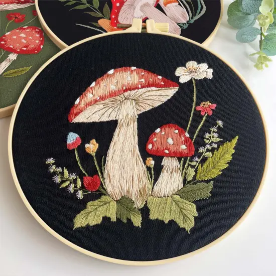 3 Sets Mushroom Embroidery kit, Adult Beginner DIY Needle kit,Art Craft Handy Sewing Set {2}