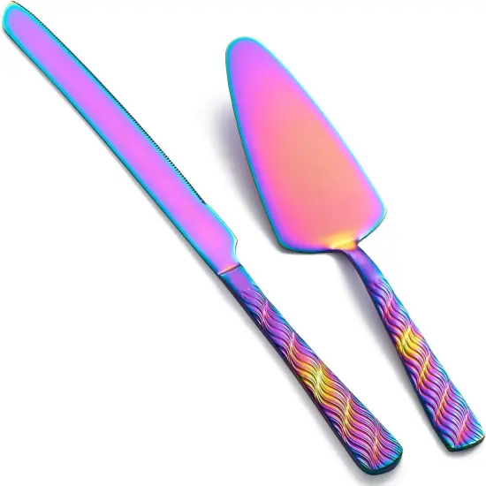 Rainbow Cake Cutting Set, Stainless Steel Cake Knife and Server Set, Cake Pie Cutter Set for Wedding, Birthday, Party {1}