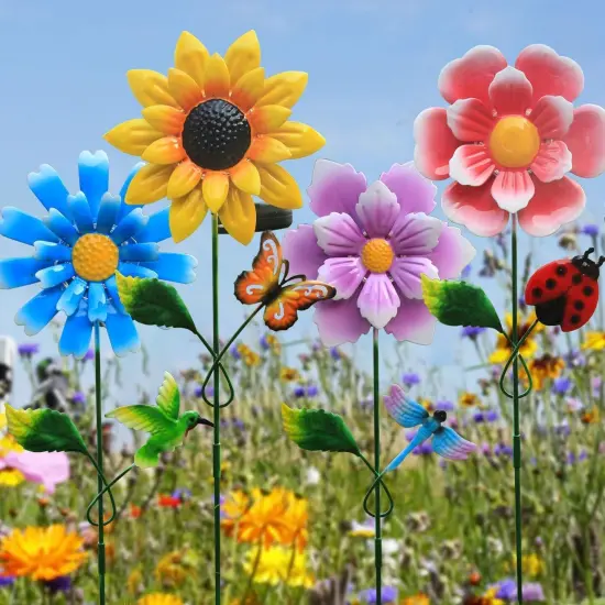 4 Pack Outdoor Solar Lights,Outdoor Waterproof Metal Art Stick Flowers,Garden Decor for Women Mom Grandma Halloween Hanging Metal Stakes Lights for Garden,Lawn,Patio {6}