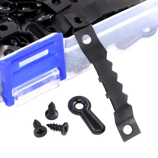 160Pcs Picture Hangers Kit, Including 80Pcs Black Sawtooth Picture Frame Hanging Hangers Double Hole and 80Pcs Photo Frame Turn Button with Screws Perfect for Home Decoration - Black {6}