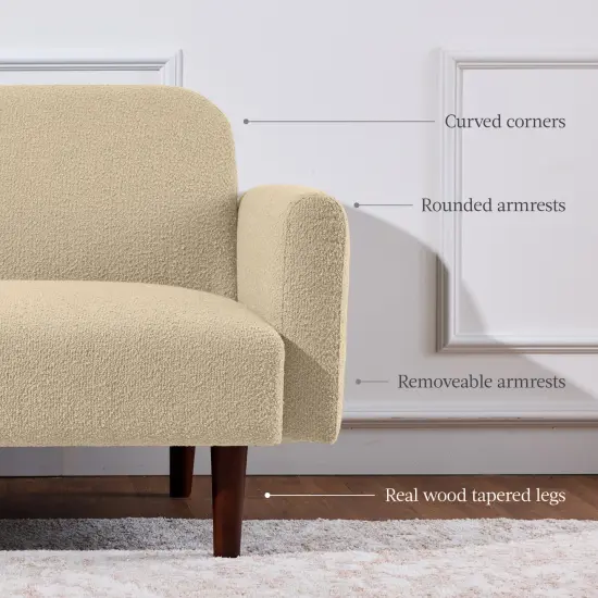 Best Choice Products Curved Convertible Futon, Boucle Fabric Split-Back Sleeper Bed Oatmeal {4}